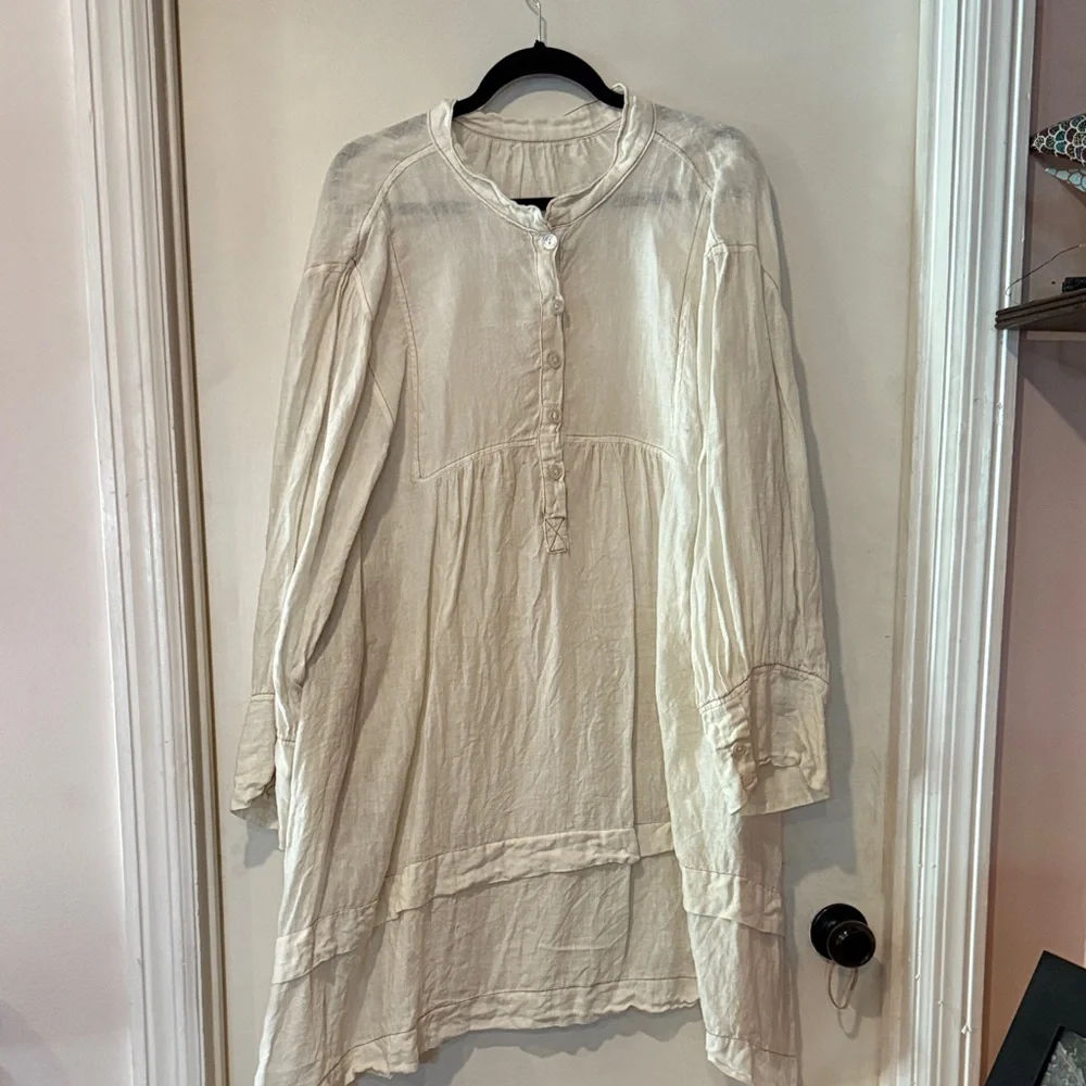 Vintage Magnolia Pearl sheer linen Cream Long Sleeve Dress - Picture 3 of 10
